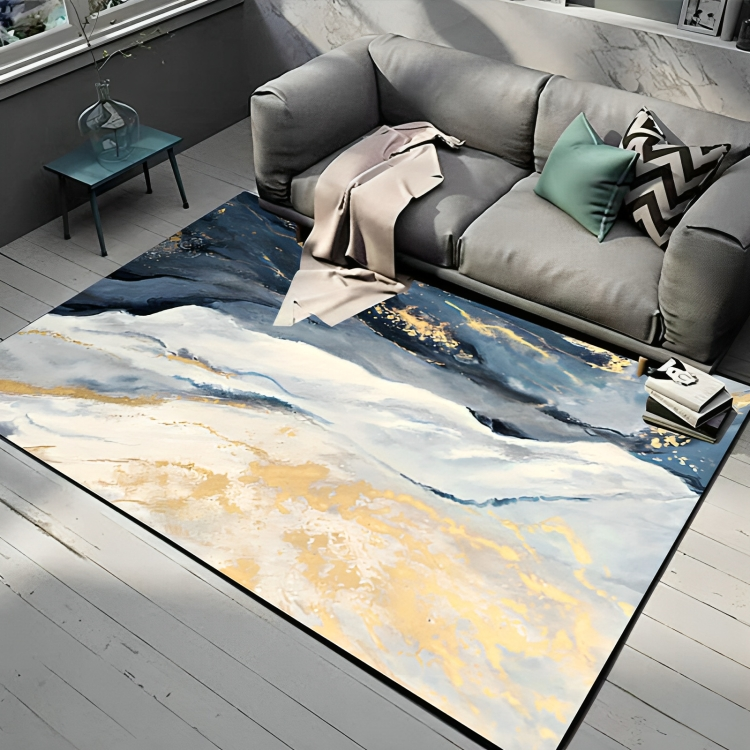 Abstract Blue Area Rug with Non-Slip Backing – Modern Living Room Decor in Polyester, Available in Multiple Sizes 1