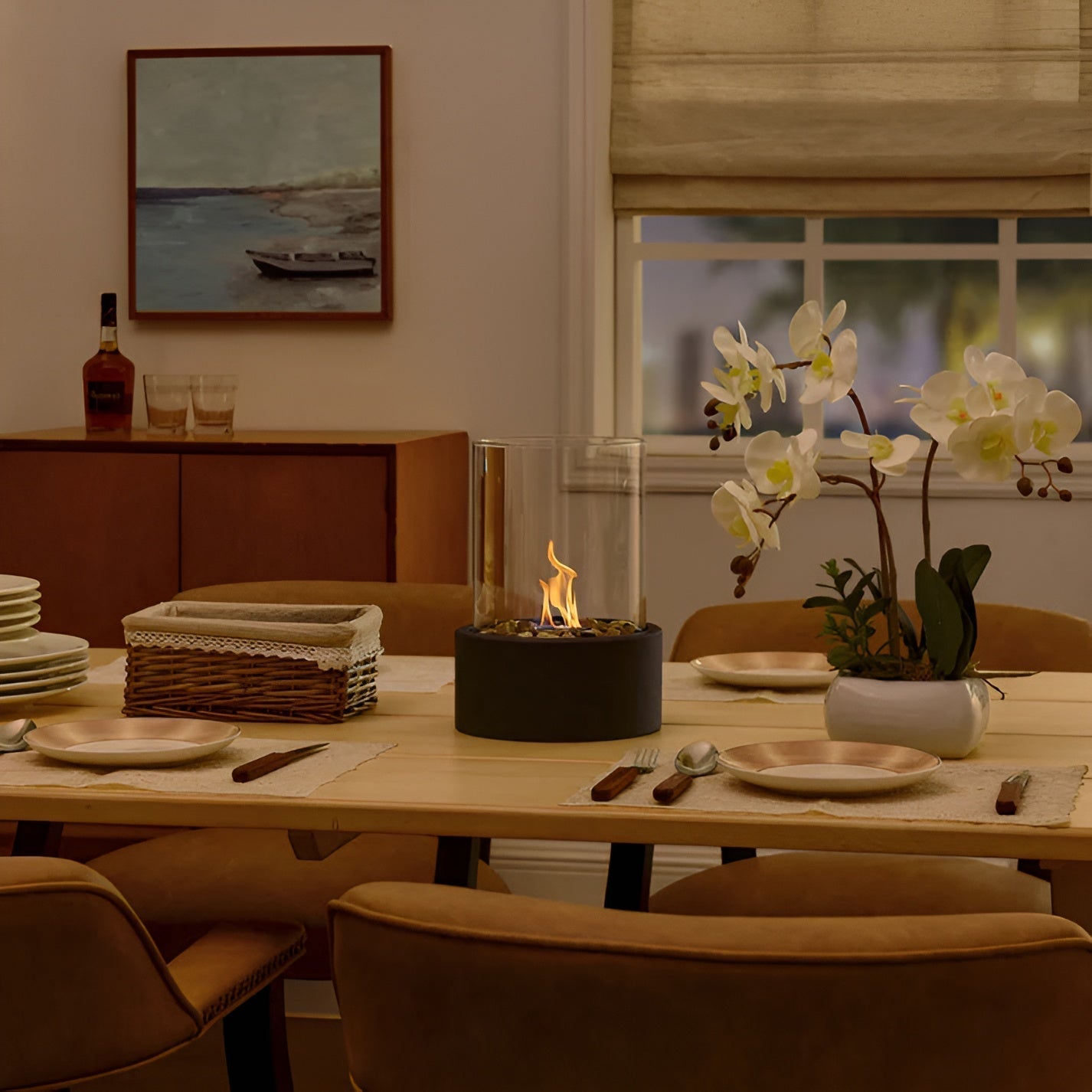 Modern Tabletop Fireplace with Black Metal Base – Clean Burning Ethanol Table Top Fire Bowl for Indoor/Outdoor Use 5