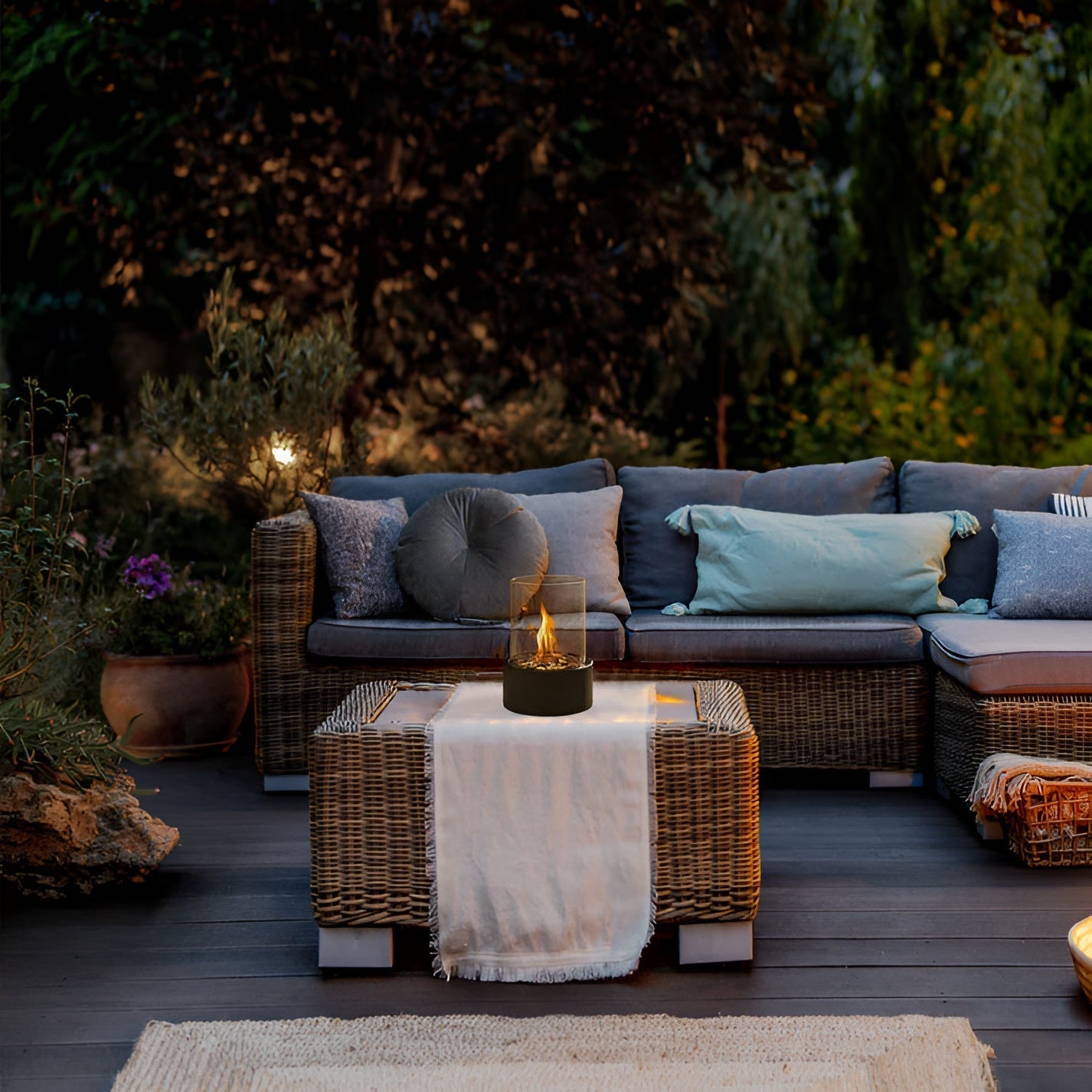 Modern Tabletop Fireplace with Black Metal Base – Clean Burning Indoor/Outdoor Fire Table Top with Real Flames and Decorative Stones 6