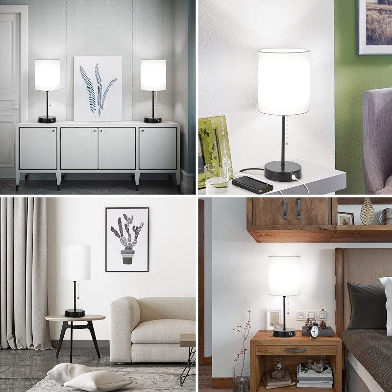 Set of 2 Modern Table Lamps with USB Ports & AC Outlet