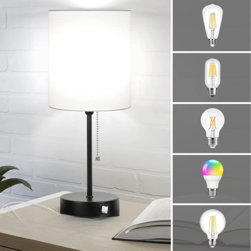 Set of 2 Modern Table Lamps with USB Ports & AC Outlet