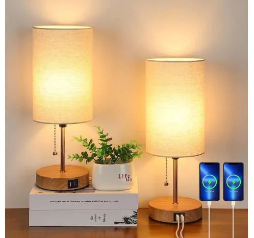 Set of 2 Modern Table Lamps with USB Ports & AC Outlet