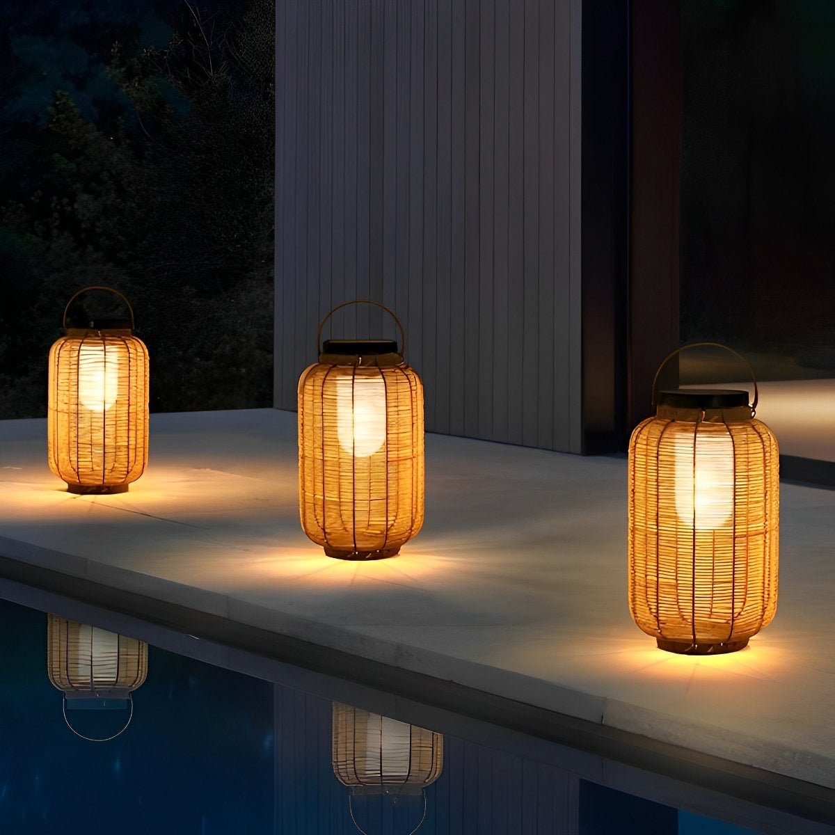 Portable Lantern Rattan LED Waterproof Solar Outdoor Lights Floor Lamp