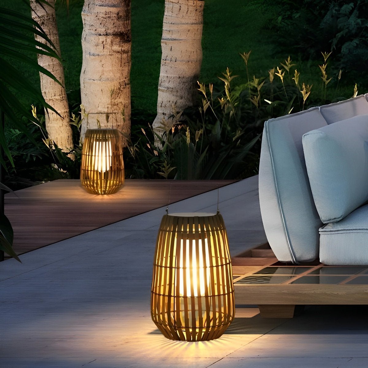 Rattan Hanging Lantern Shaped LED Waterproof Solar Outdoor Lights