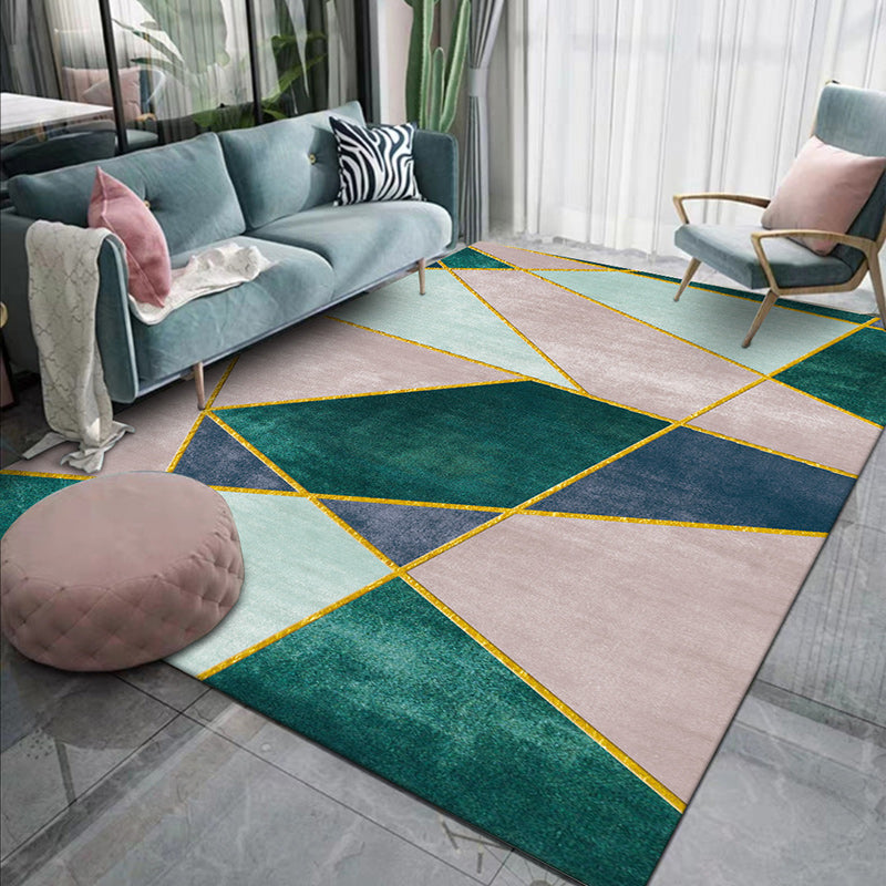 Modern Geometric Area Rug in Colour Block Design – Soft Polyester Living Room Rug with Non-Slip Backing, Medium Pile 0