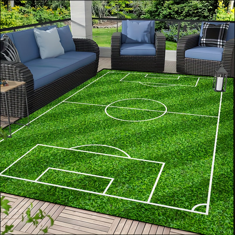 Soccer-Themed Washable Area Rug with Non-Slip Backing – Waterproof Indoor Outdoor Rug for Living Room and Bedroom 0