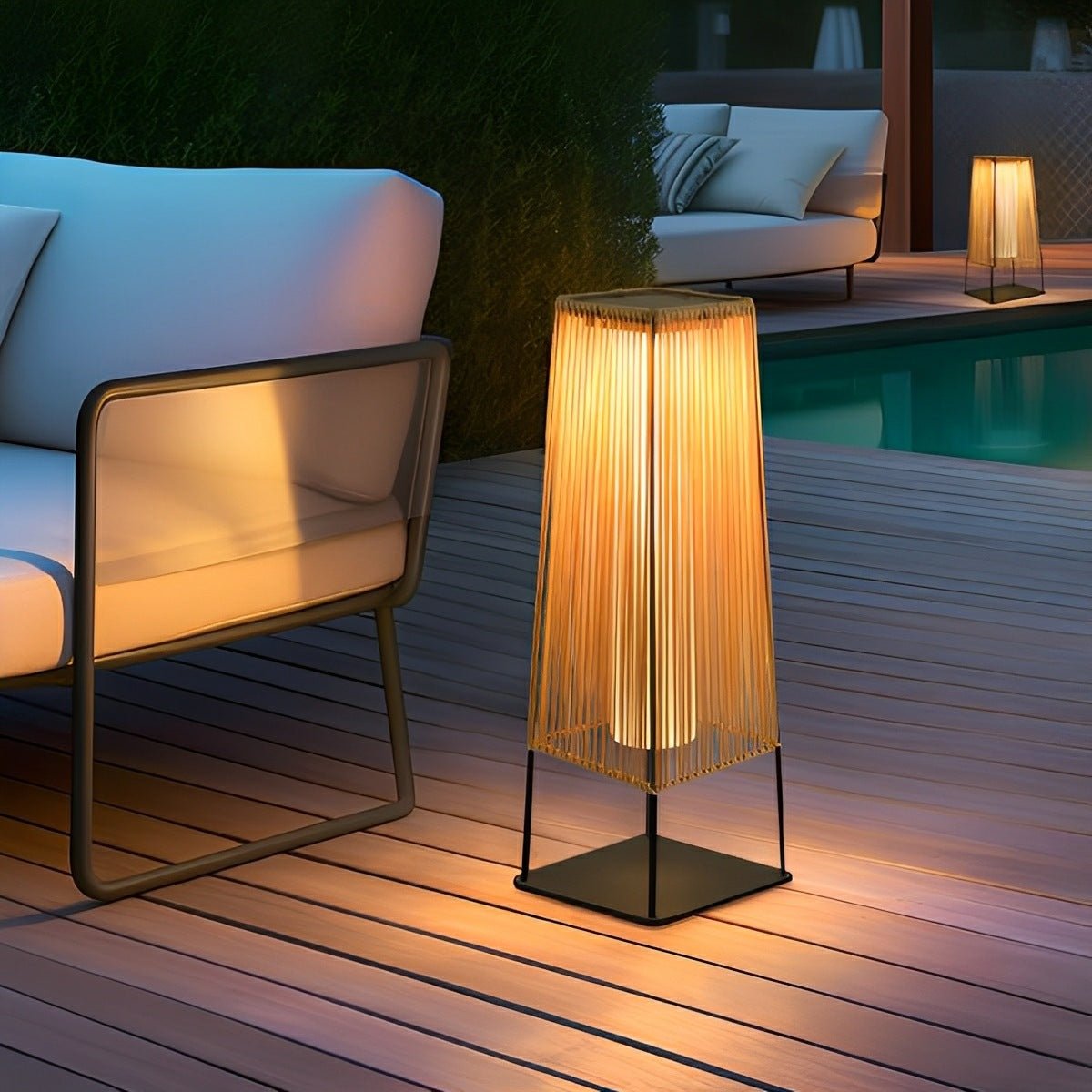 Artisanal Modern Waterproof Rattan LED Outdoor Floor Lamp Lantern