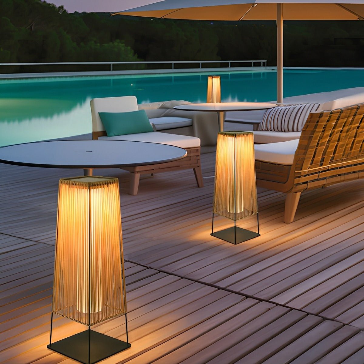 Artisanal Modern Waterproof Rattan LED Outdoor Floor Lamp Lantern