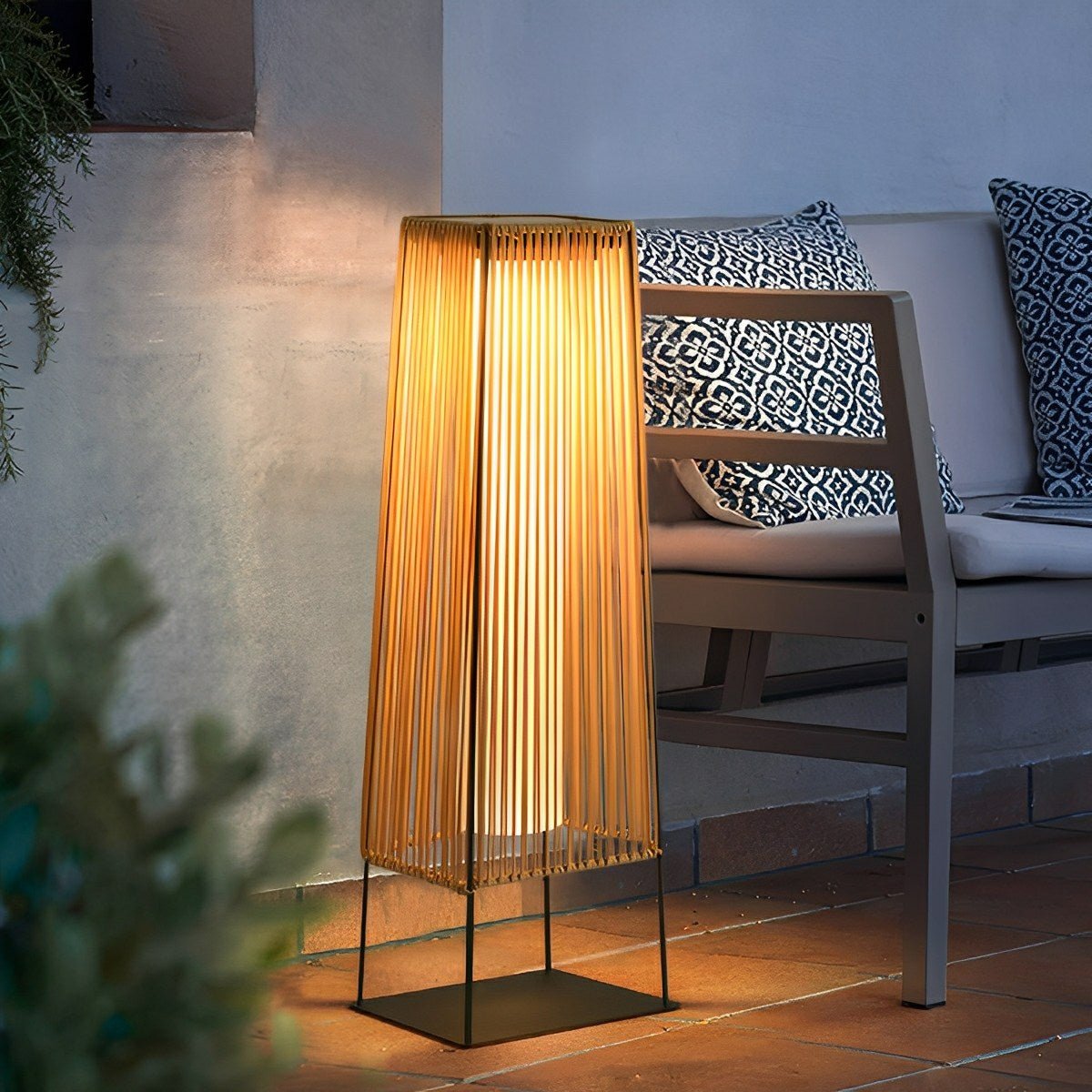 Artisanal Modern Waterproof Rattan LED Outdoor Floor Lamp Lantern
