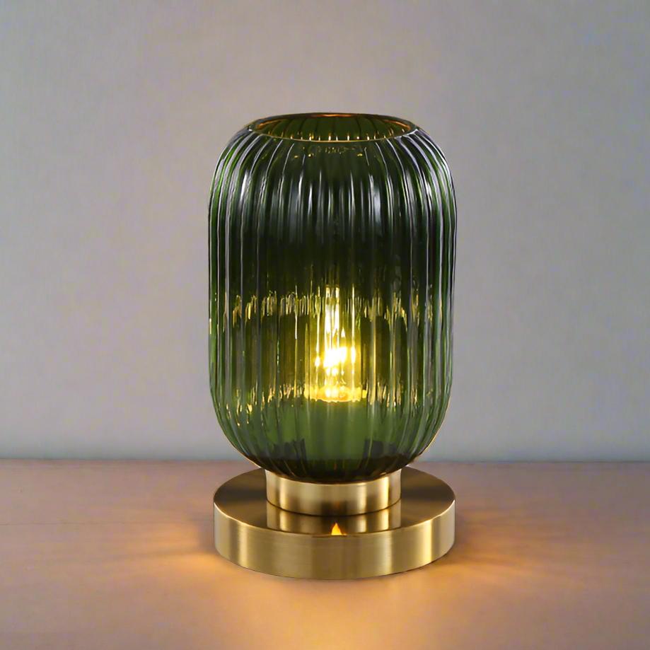 Table Lamp with Modern Glass Shade & Iron Frame