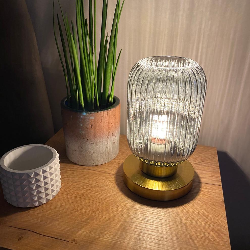 Table Lamp with Modern Glass Shade & Iron Frame