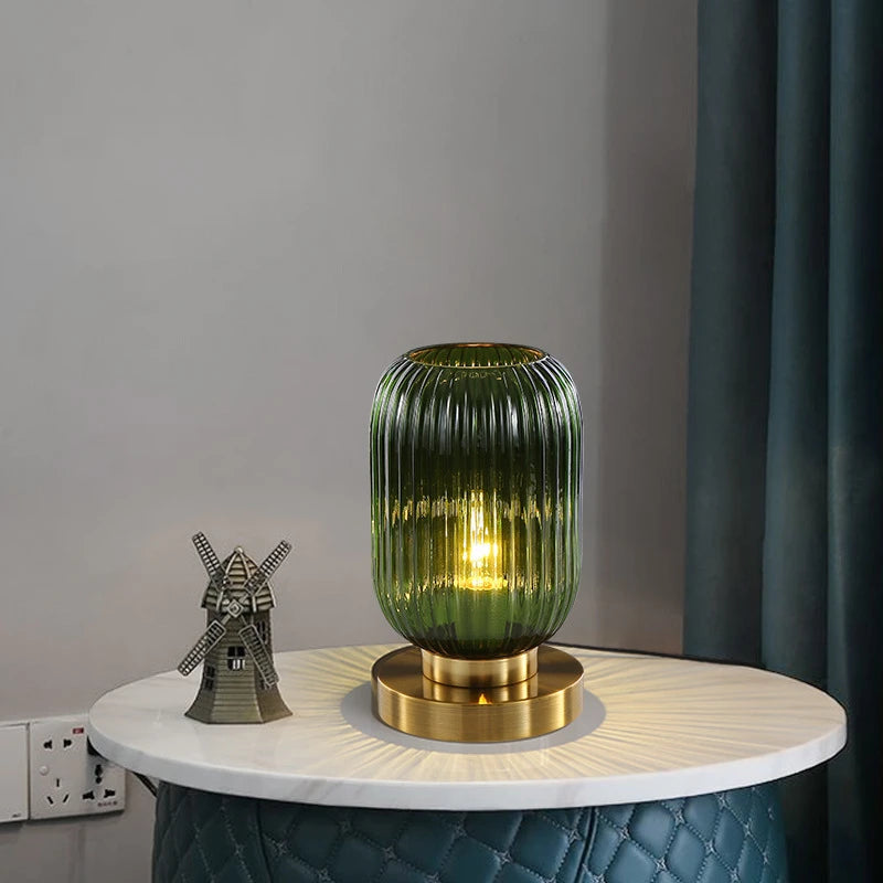 Table Lamp with Modern Glass Shade & Iron Frame