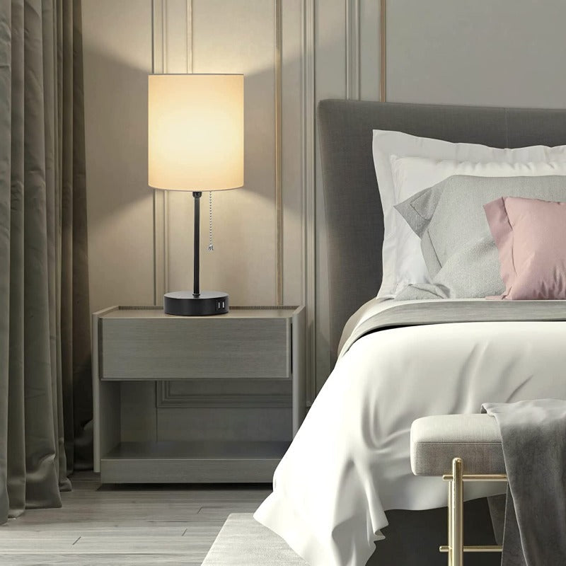 Set of 2 Modern Table Lamps with USB Ports &amp; AC Outlet