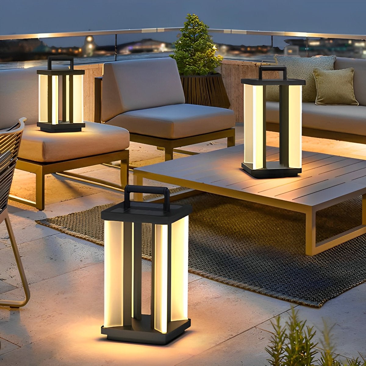 Portable Lantern Waterproof LED Black Modern Lawn Lights