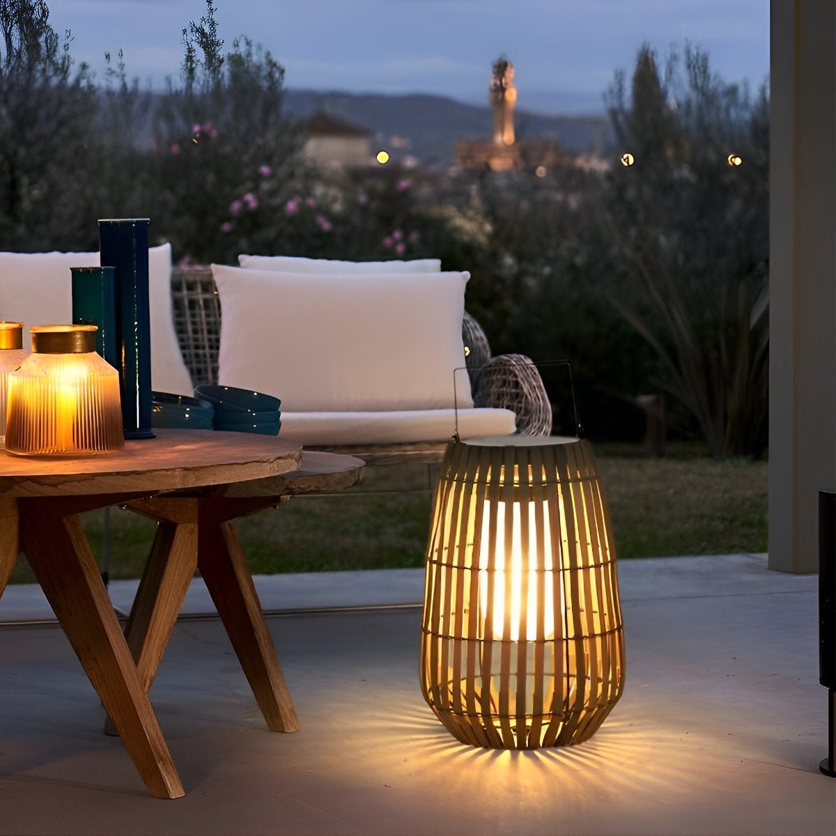 Rattan Hanging Lantern Shaped LED Waterproof Solar Outdoor Lights