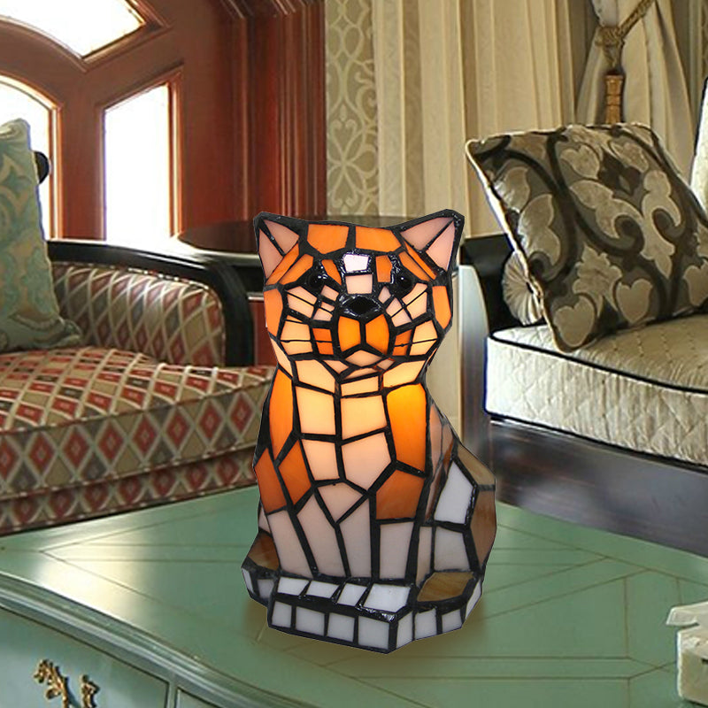 Table Lamp Stained Glass Cat Accent Light