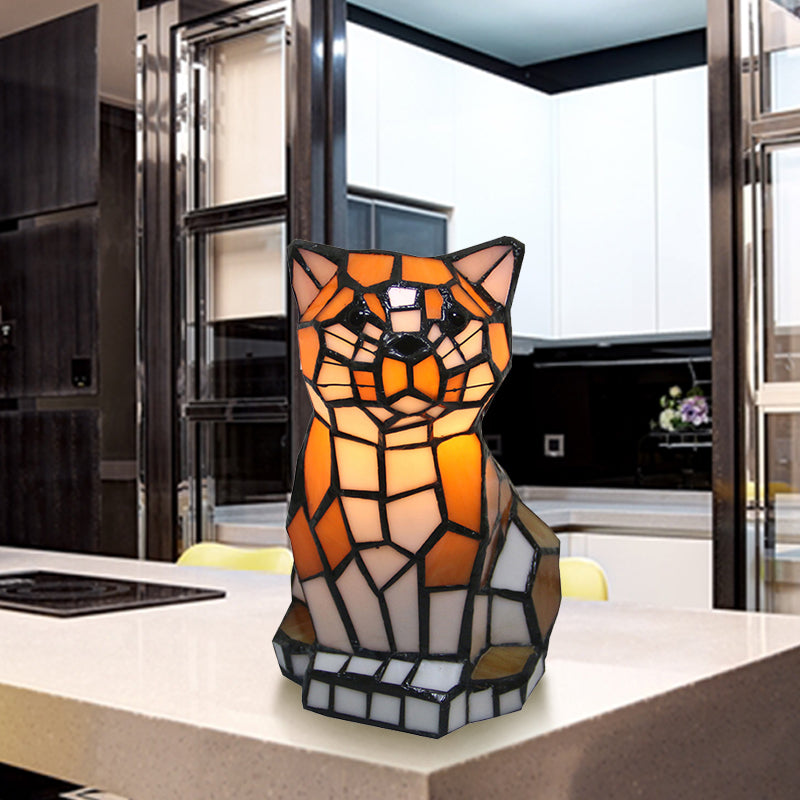 Table Lamp Stained Glass Cat Accent Light