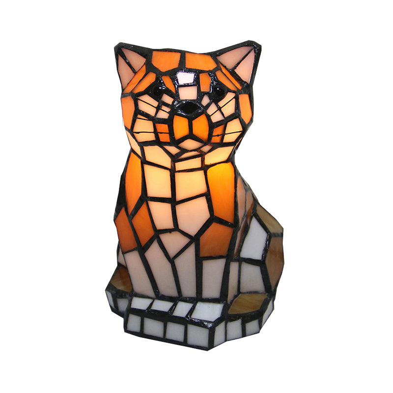 Table Lamp Stained Glass Cat Accent Light