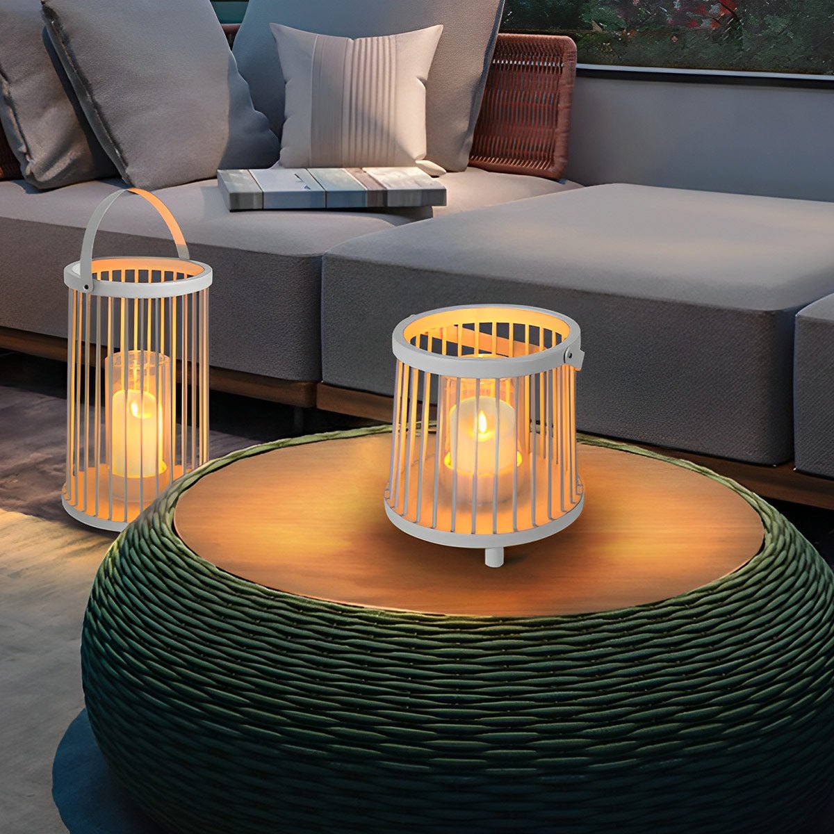 Waterproof Cylinder Outdoor Floor Lamps Hanging LED Candle Lanterns